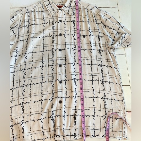 6A By Axis Silk Short Sleeve Button Up Shirt Size M Beige Check Pattern Preppy - Picture 4 of 9